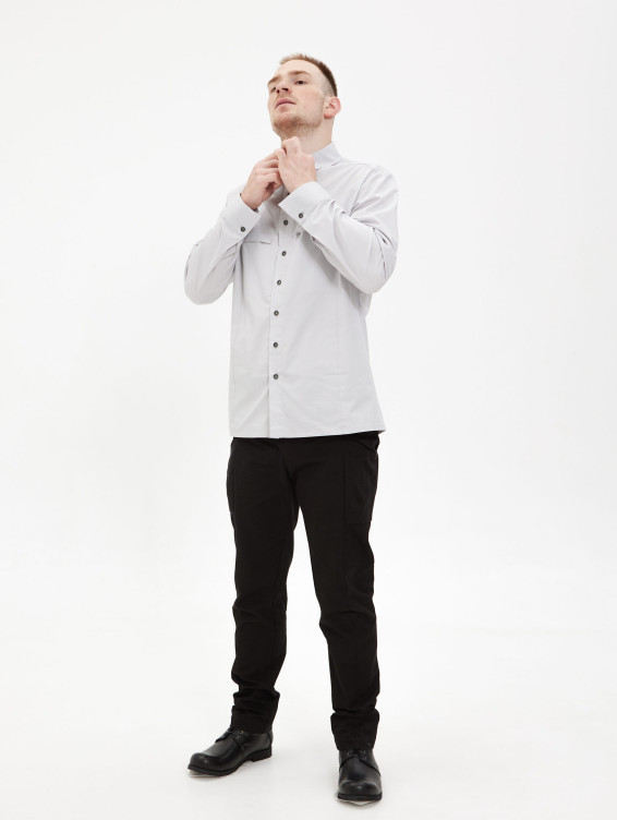 Рубашка с нагрудными карманами светло-серая