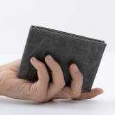 Тонкий кожаный кошелек серый вощеный