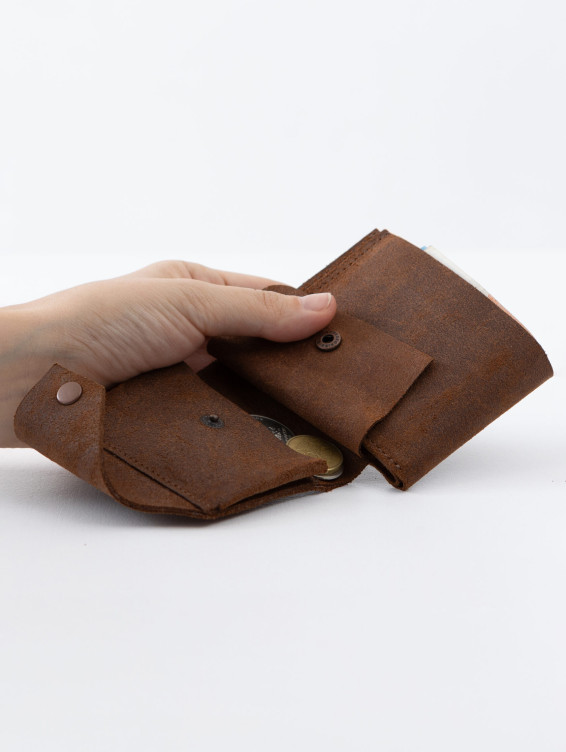 Кожаный складной кошелек коричневый