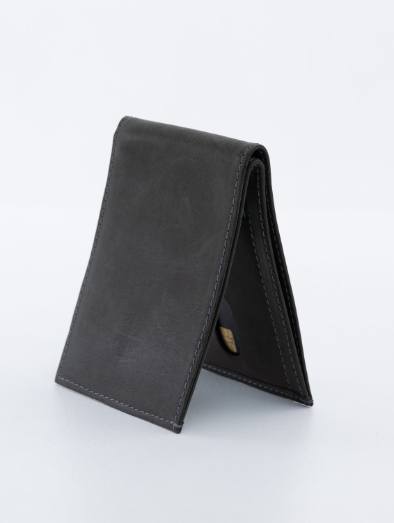 Тонкий кожаный кошелек темно-серый