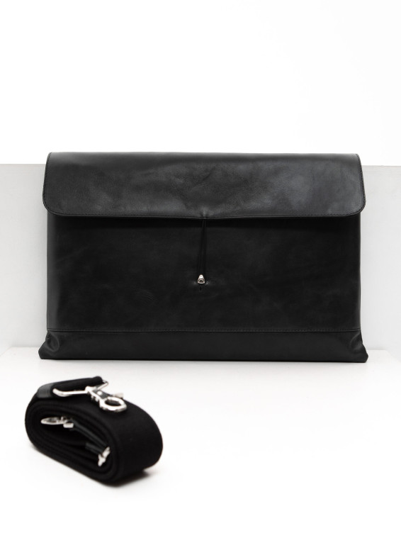 Кожаная сумка-папка для ноутбука темно-серая