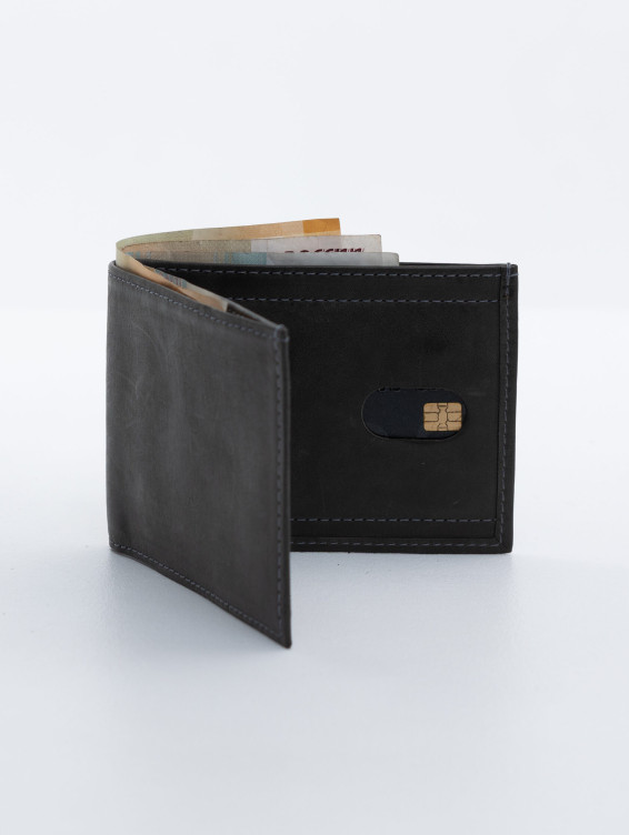 Тонкий кожаный кошелек темно-серый