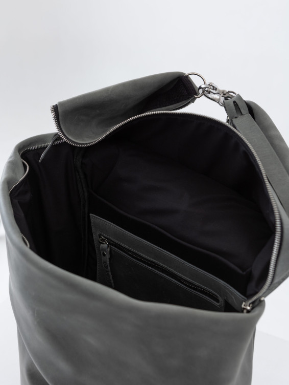 Роллтоп кожаный серый с винтажным эффектом