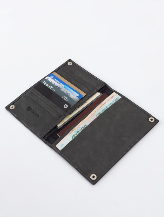 Кожаное портмоне на кнопке темно-серое