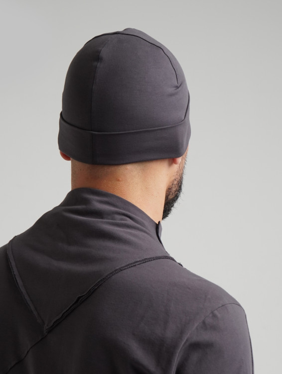 Шапка бини двухслойная темно-серая