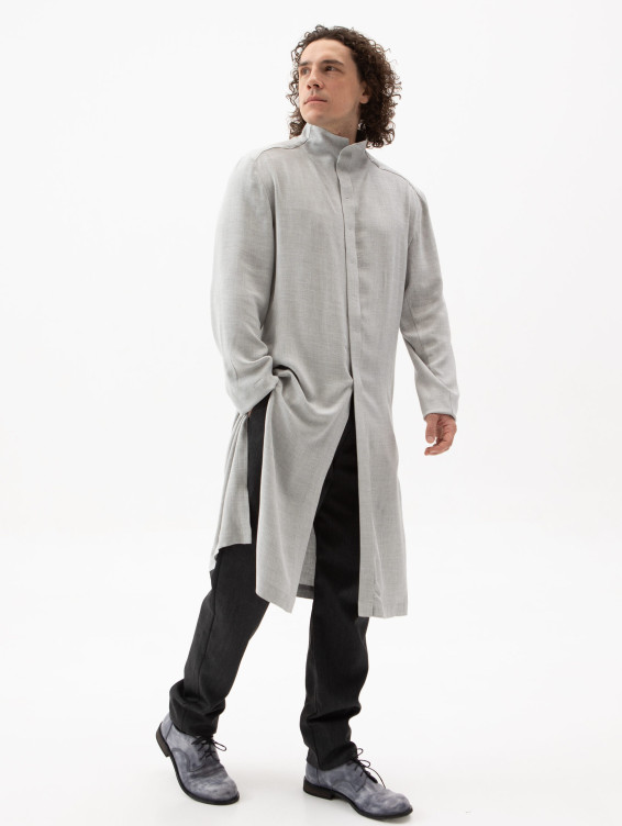Длинная серая рубашка из вискозы