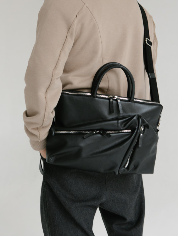 Кожаная сумка для ноутбука черная