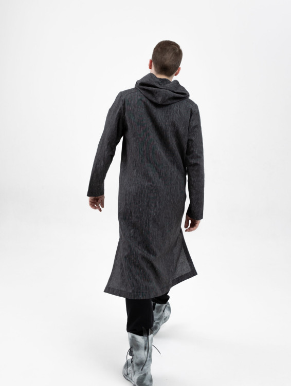 Длинная льняная рубашка с капюшоном черная