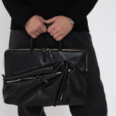 Кожаная сумка для ноутбука Rock черная, вид спереди