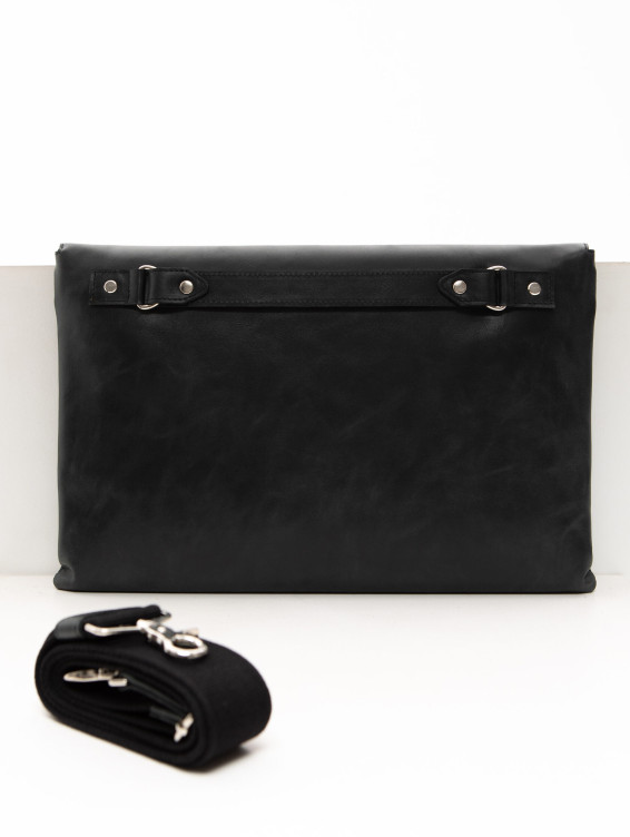 Кожаная сумка-папка для ноутбука темно-серая