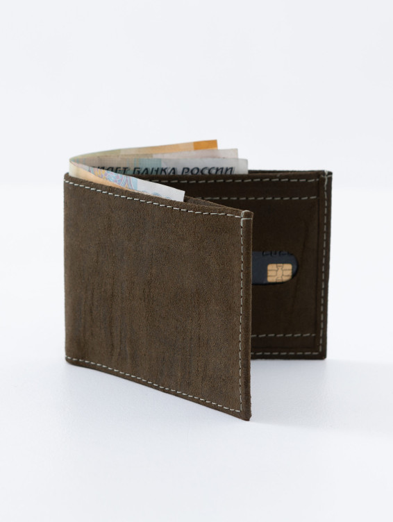 Тонкий кожаный кошелек зеленый