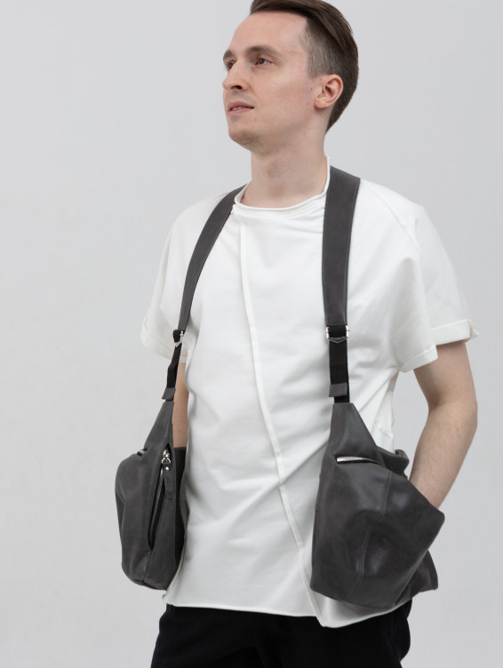 Кожаный жилет темно-серый