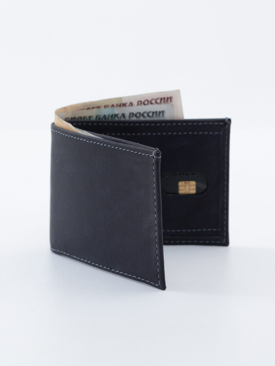 Тонкий кожаный кошелек синий