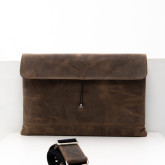 Кожаная сумка-папка для ноутбука коричневая с винтажным эффектом - изображение 1