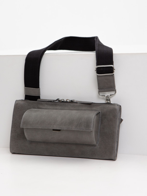 Кожаная сумка с очечником серая