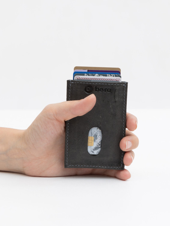 Кожаный кардхолдер темно-серый