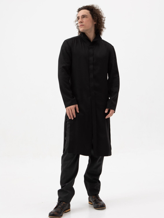 Длинная черная рубашка из вискозы