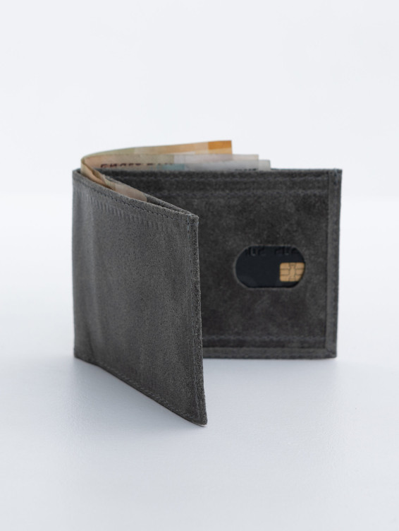 Тонкий кожаный кошелек серый вощеный