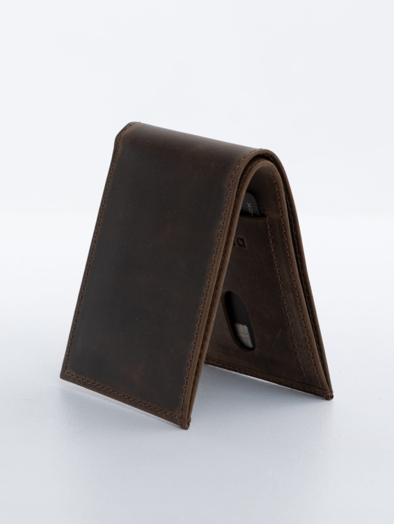 Тонкий кожаный кошелек коричневый с винтажным эффектом