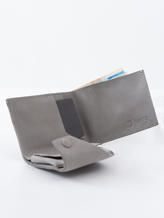 Кожаный складной кошелек серый