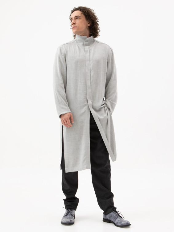 Длинная серая рубашка из вискозы