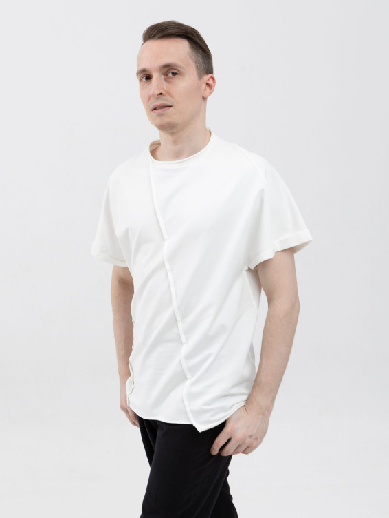 Асимметричная футболка с подвернутыми рукавами белая