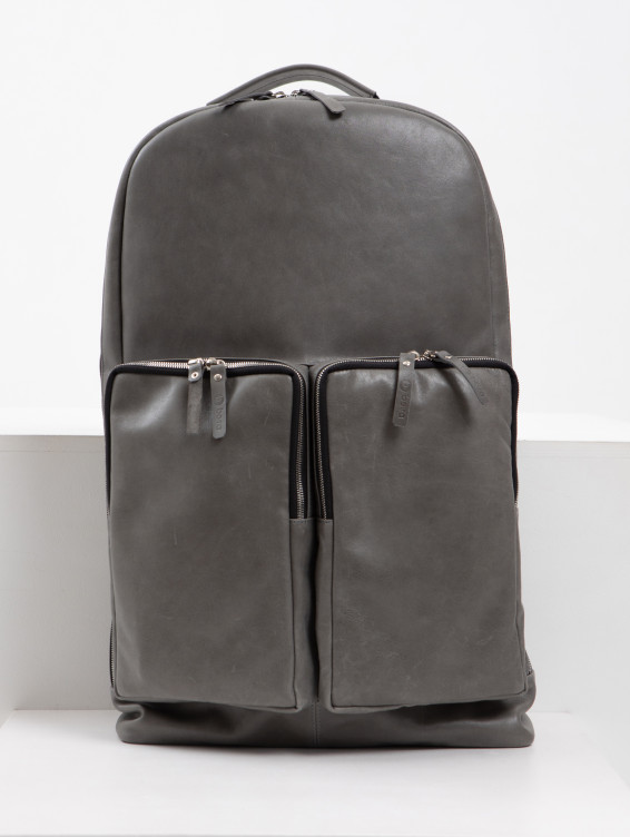 Большой кожаный рюкзак серый