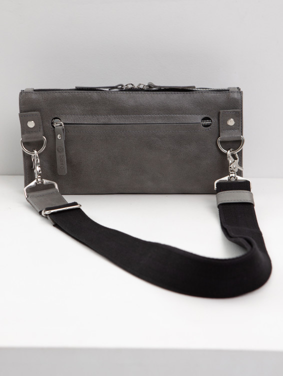 Кожаная сумка с очечником серая