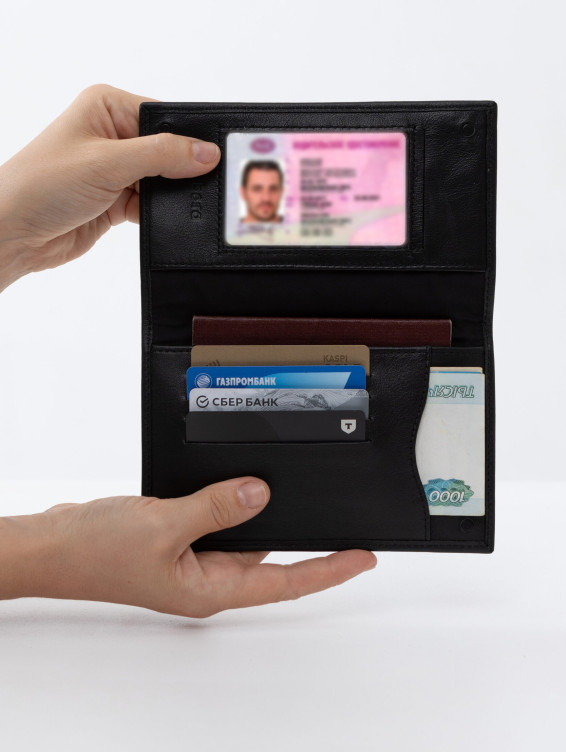 Кожаное портмоне водителя темно-серое