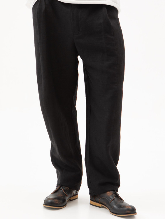 Брюки льняные свободные черные