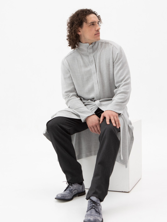 Длинная серая рубашка из вискозы