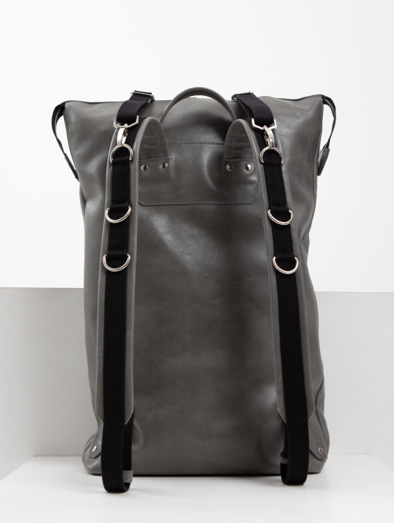 Рюкзак кожаный с увеличивающимся объемом серый