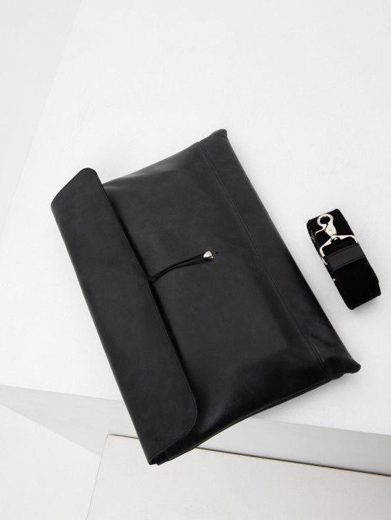 Кожаная сумка-папка для ноутбука темно-серая