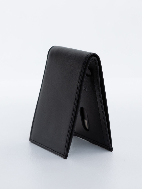 Тонкий кожаный кошелек темно-серый