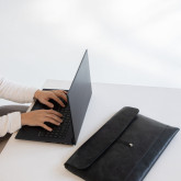 Кожаная сумка-папка для ноутбука темно-серая