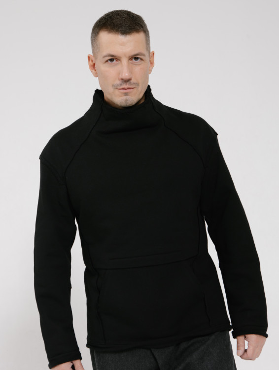 Хлопковый черный свитер-свитшот