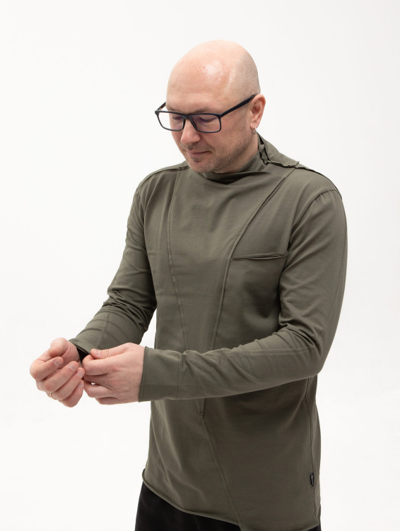 Асимметричная футболка с длинным рукавом зеленая