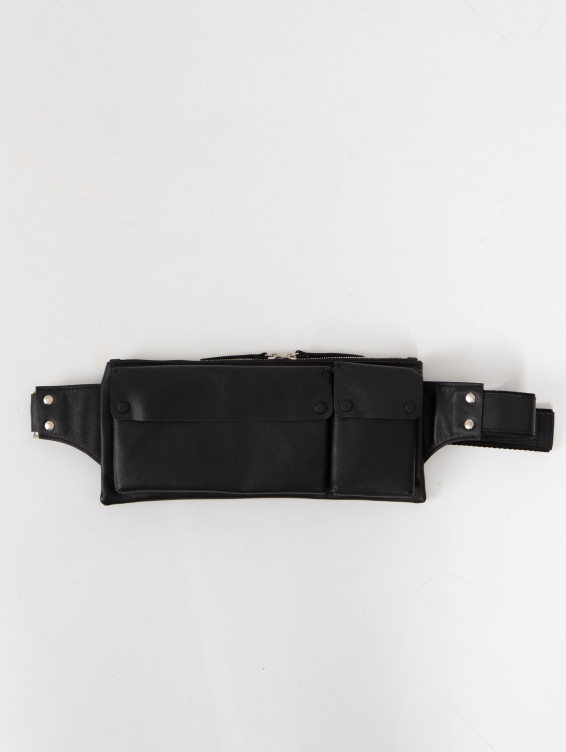 Прямоугольная кожаная поясная сумка черная