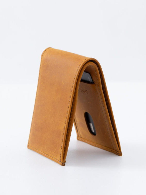 Тонкий кожаный кошелек рыжий с винтажным эффектом