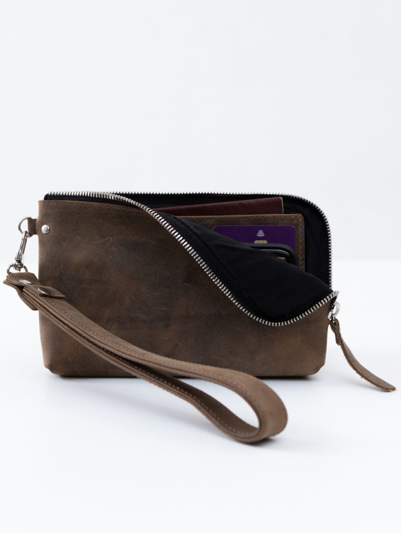 Кожаный клатч коричневый с винтажным эффектом