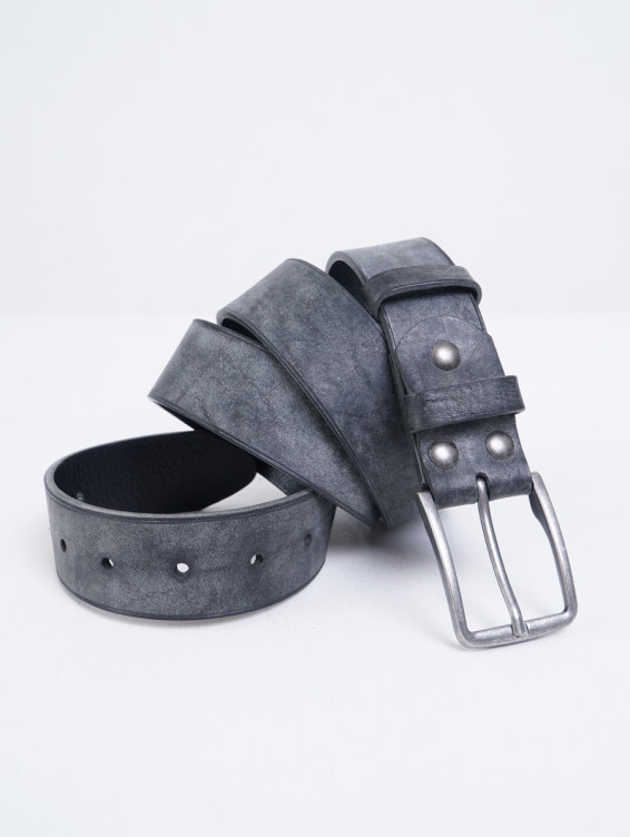 Серый кожаный ремень с винтажным эффектом