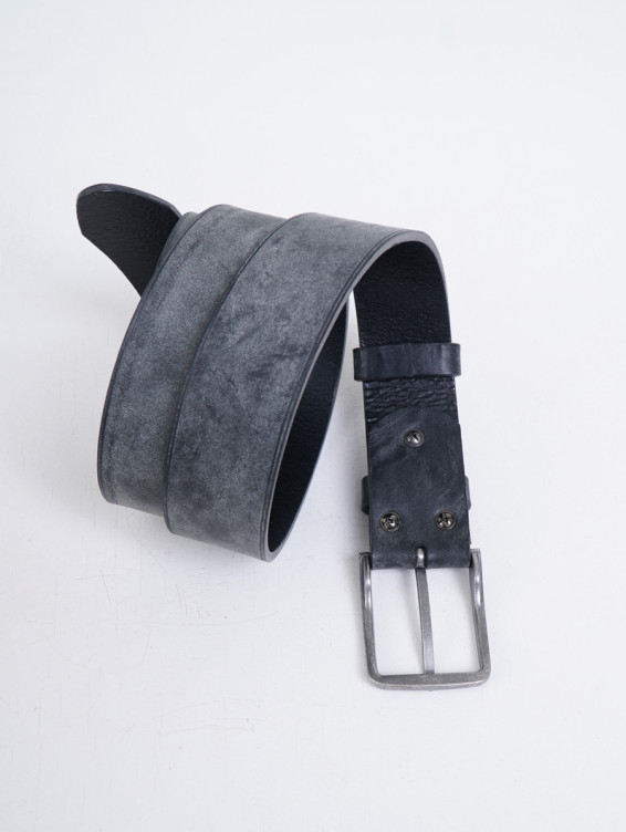 Серый кожаный ремень с винтажным эффектом