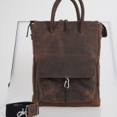 Кожаная сумка для ноутбука с креплением на ручку чемодана коричневая с винтажным эффектом - изображение 1