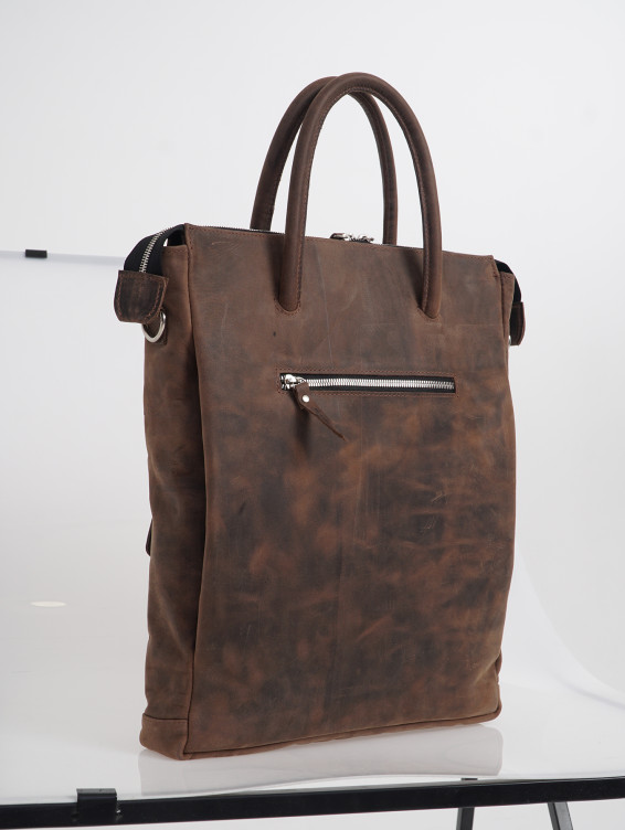 Кожаная сумка для ноутбука с креплением на ручку чемодана коричневая с винтажным эффектом