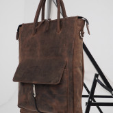 Кожаная сумка для ноутбука с креплением на ручку чемодана коричневая с винтажным эффектом - изображение 3