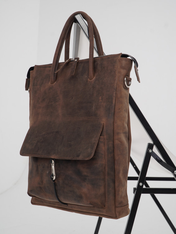 Кожаная сумка для ноутбука с креплением на ручку чемодана коричневая с винтажным эффектом