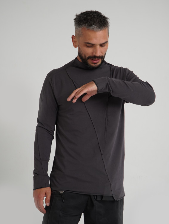 Асимметричная футболка с длинным рукавом темно-серая