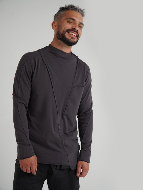 Асимметричная футболка с длинным рукавом темно-серая