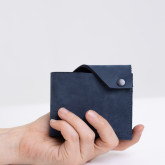 Кожаный складной кошелек синий с винтажным эффектом