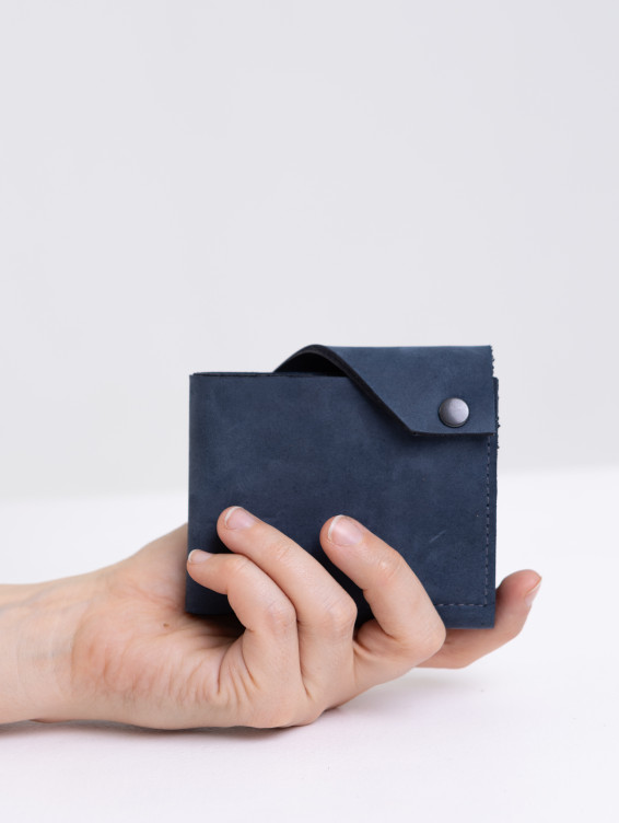 Кожаный складной кошелек синий с винтажным эффектом